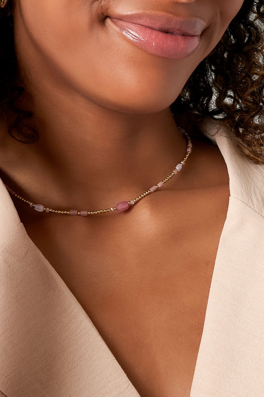 Collier perles détails colorés - rose &amp; doré Acier Inoxydable Image3